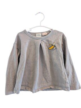 2T Zara Banana Toddler Girls Grey Long Sleeve Pleated Shirt